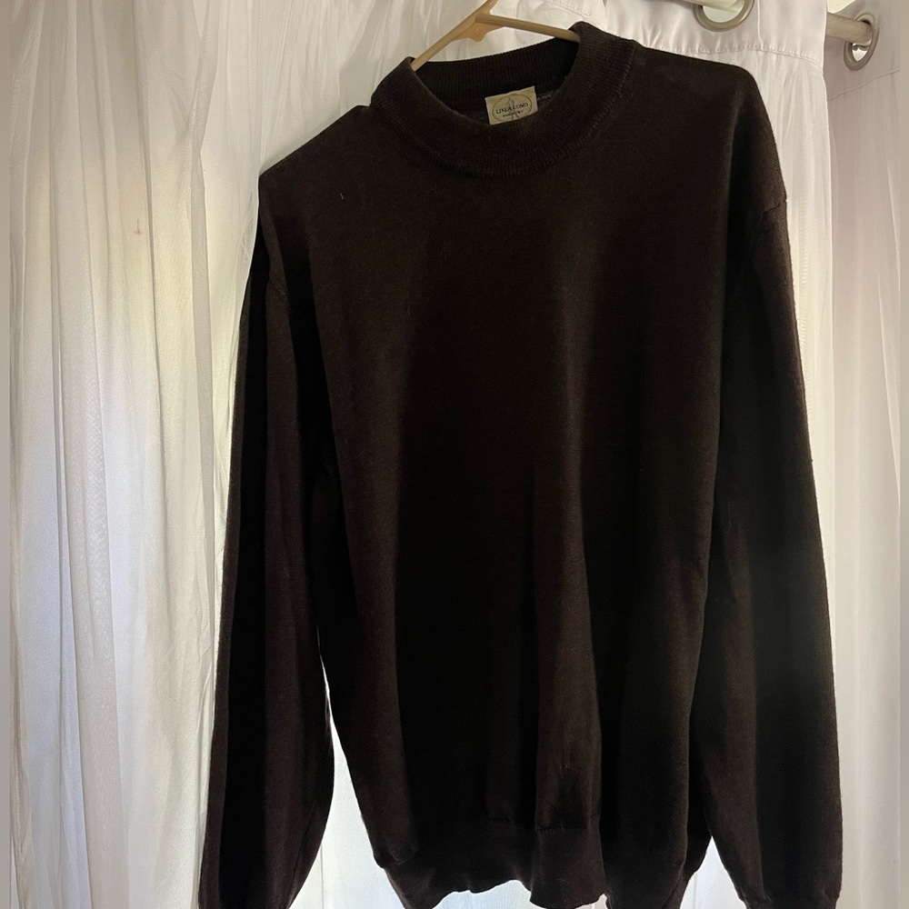 Classic Black Crewneck Sweater for Men 100% wool fiber size large uomo italy